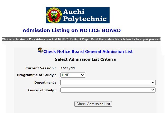 AUCHI Poly Admission List